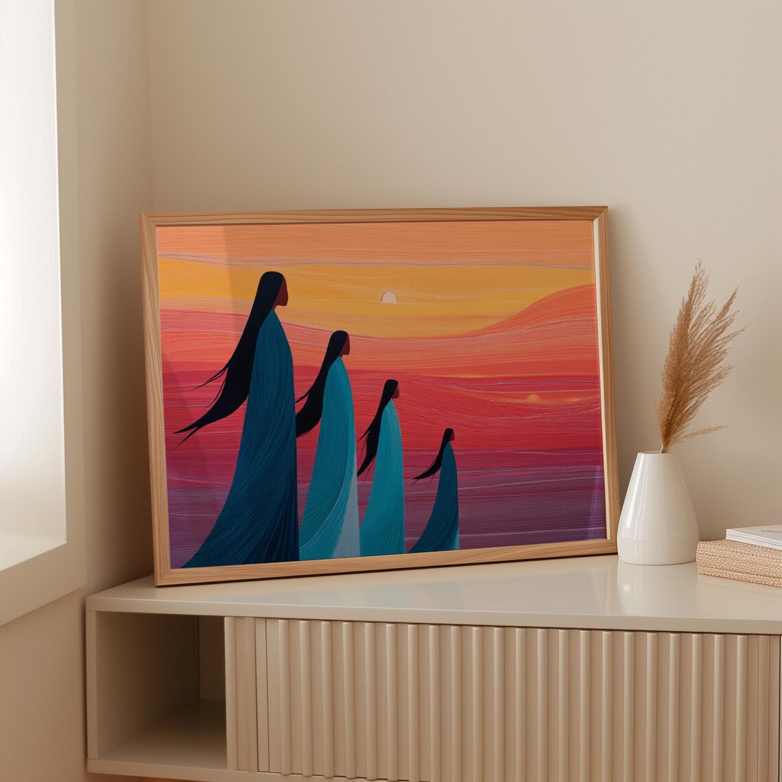 Sunset Sisterhood Minimalist Women Silhouettes Poster
