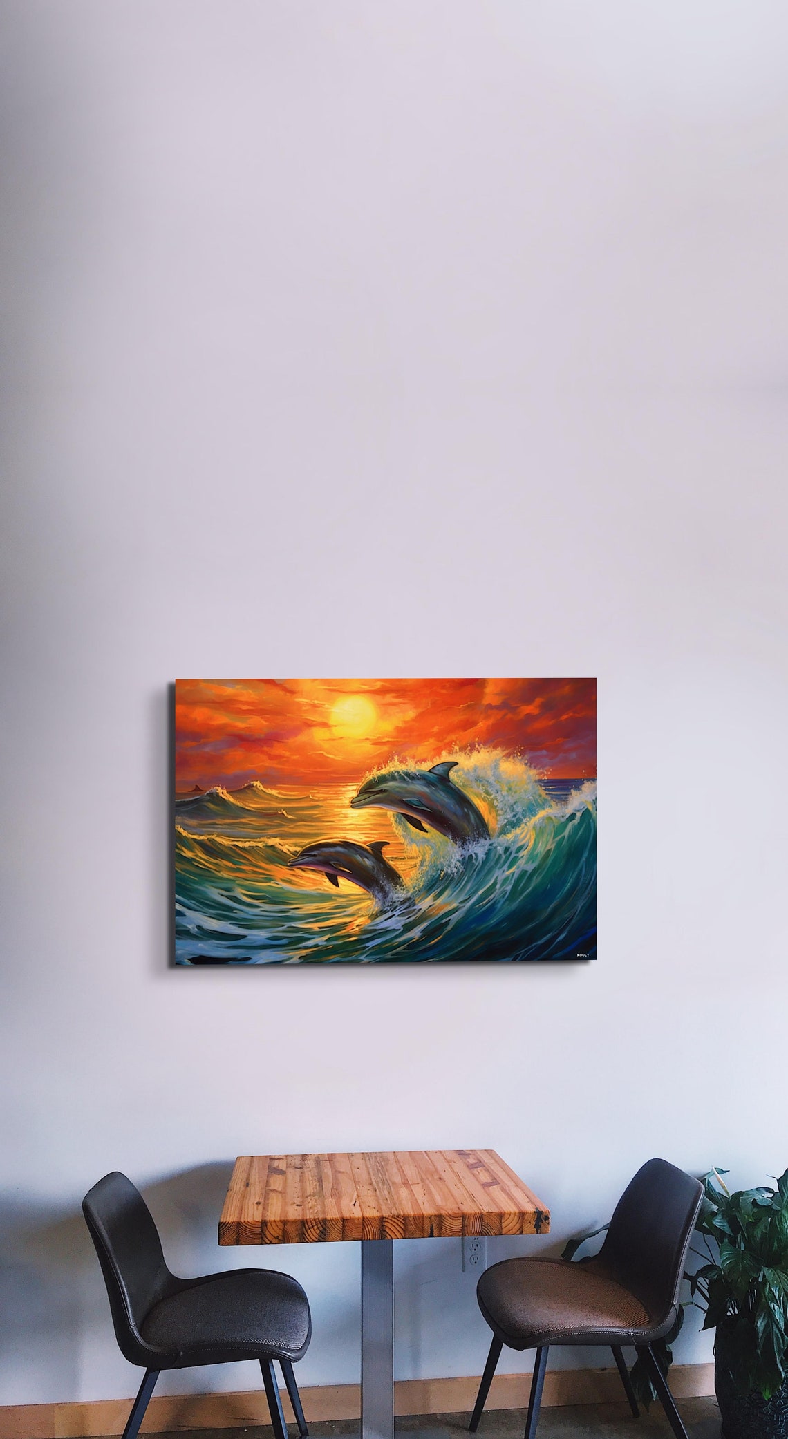 Dolphins Leaping Golden Sunset Ocean Waves Sea Life Art Poster - Image 6