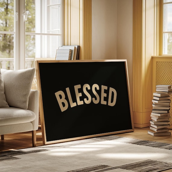 Blessed Faith Typography Poster Minimalist Black Cream Christian Home Decor