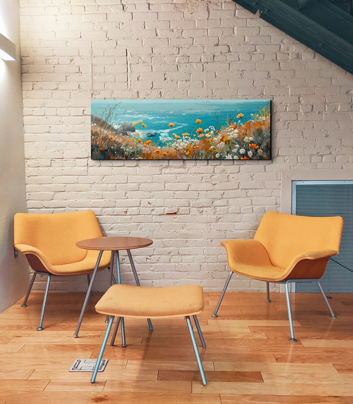 Coastal Wildflowers Overlooking Turquoise Sea and Rocks Panoramic Poster - Image 4