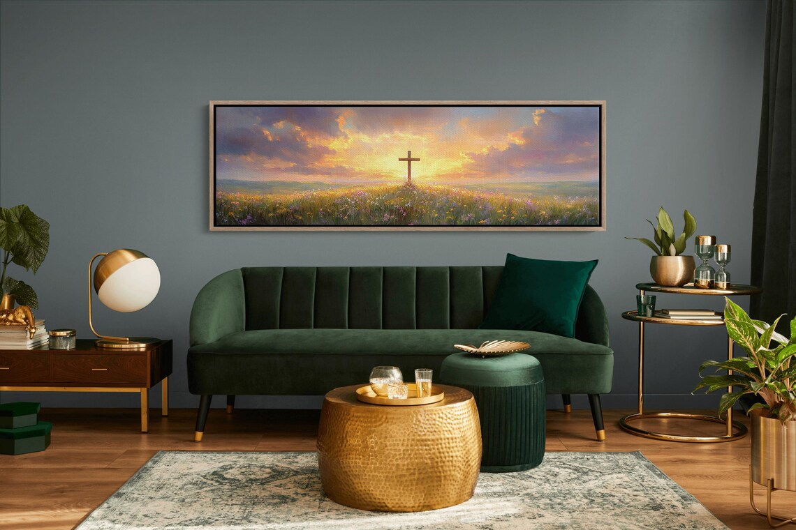 Christian Cross at Sunset, Rustic Faith Hope Print - Image 2