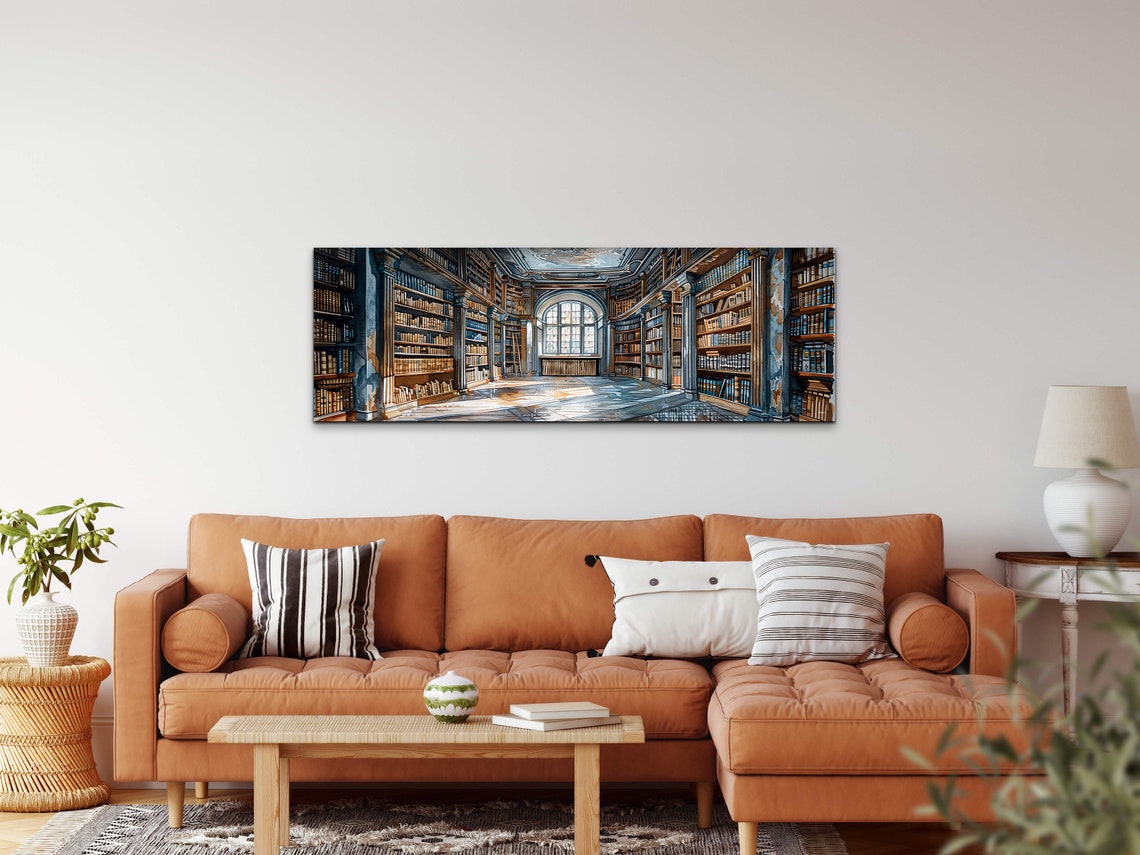 Grand Marble Library Hall Tall Bookshelves Panoramic Wall Art - Image 5