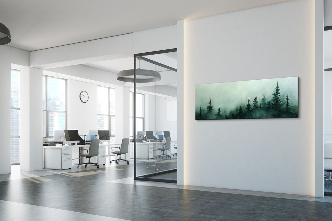 Foggy Pine Treeline Fading Into Soft Morning Mist Panoramic Poster - Image 6