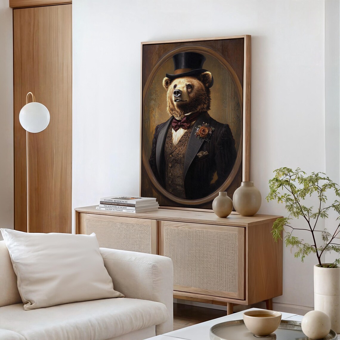 Bear Gentleman Top Hat Tuxedo Bow Tie Victorian Oval Portrait Wall Poster - Image 3