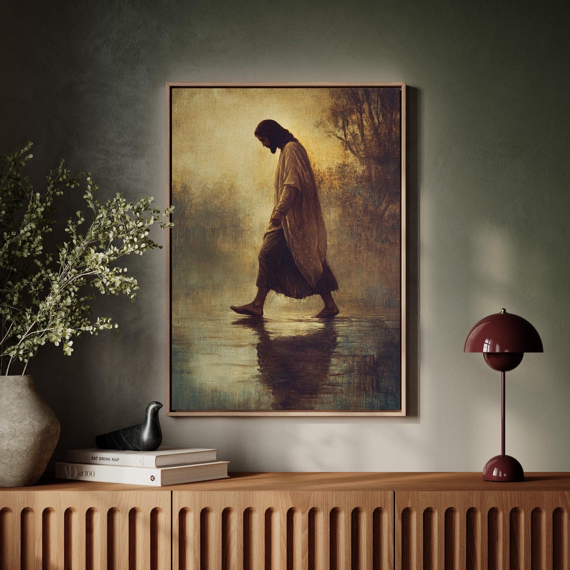 Jesus Walking on Water in Soft Misty Sepia Toned Light Poster - Image 5