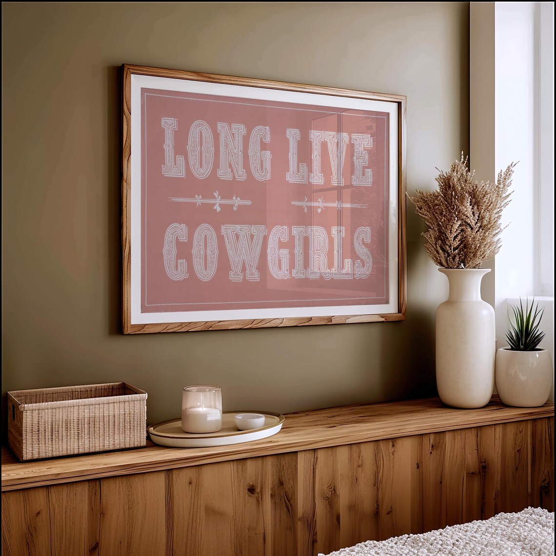 Long Live Cowgirls Dusty Pink Western Typography Bedroom Poster