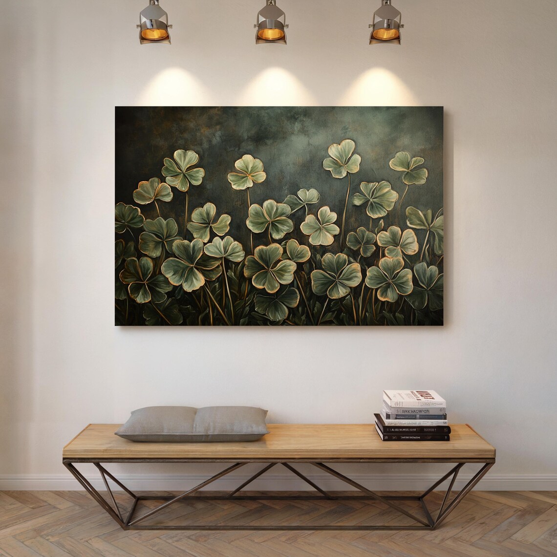 Golden Outlined Clover, Rustic Home Office Decor - Image 7