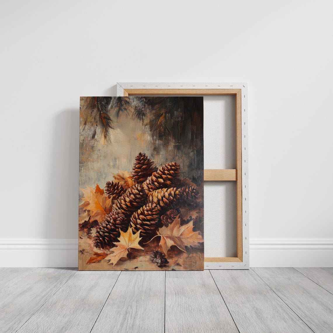 Rustic Pinecones and Autumn Leaves Cozy Fall Nature Painting Poster - Image 3