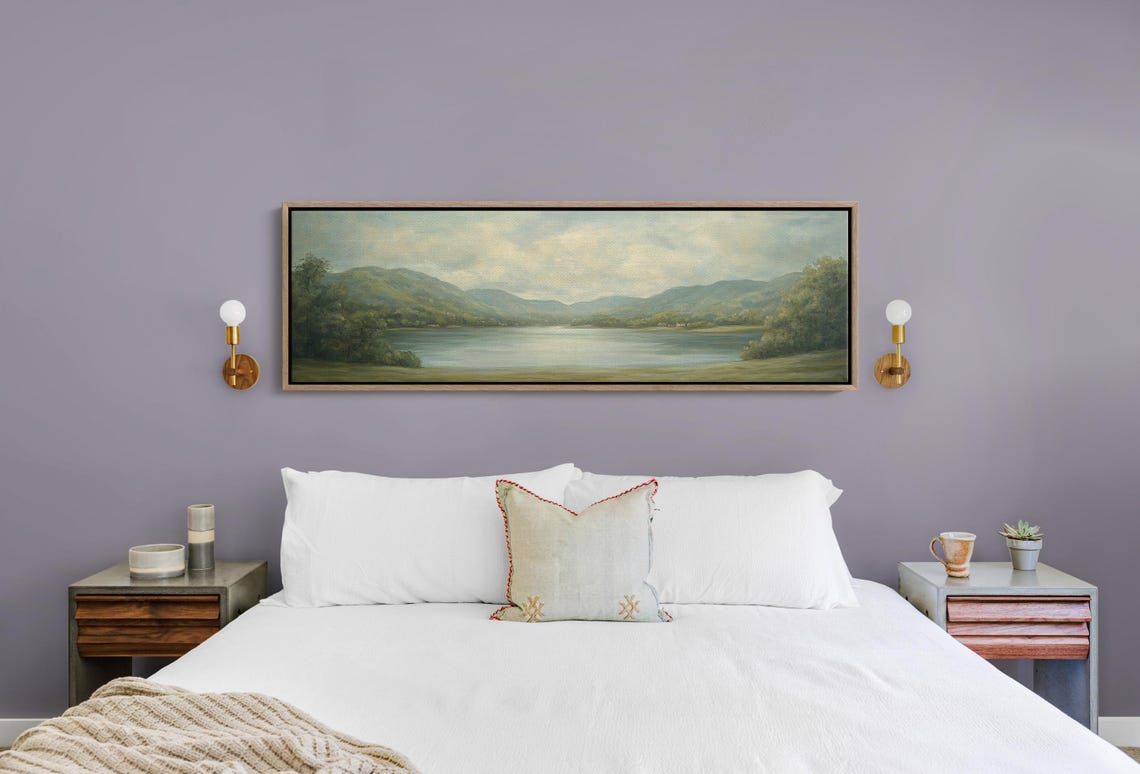 Tranquil Lake Art Vintage Landscape Oil Painting Serene Mountain View Wall Decor Classic Nature Scene Poster - Image 3