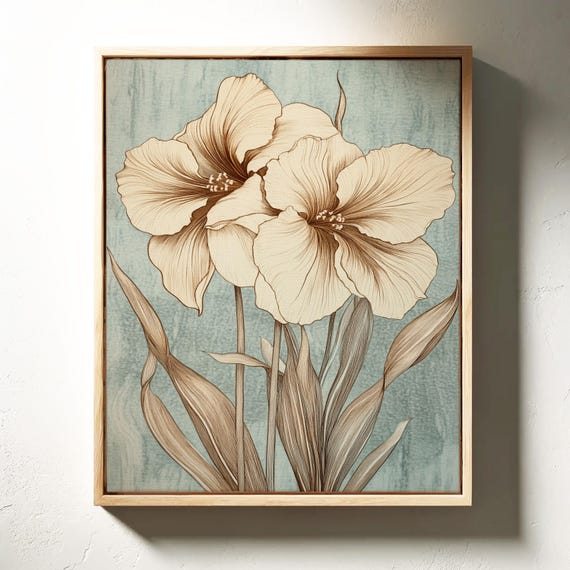 Vintage Amaryllis Illustration Elegant Botanical Floral Wall Art
