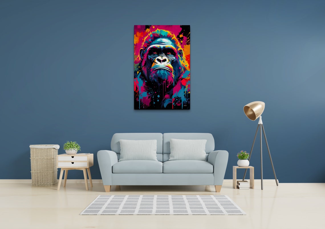 Gorilla Portrait Neon Pop Art Colorful Paint Splatter Poster - Image 7