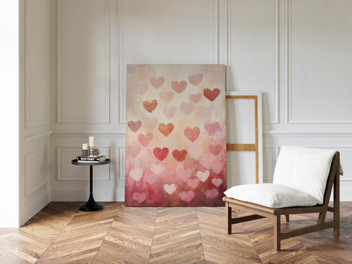 Blush Pink Hearts Ombre Painting Romantic Love Abstract Decor Poster - Image 4