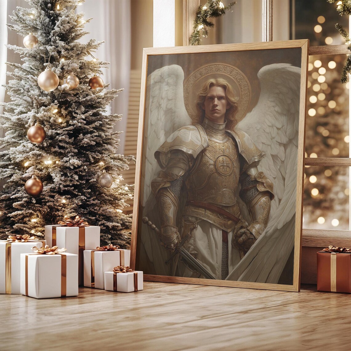 Archangel In Golden Armor With White Wings Spiritual Warrior Poster