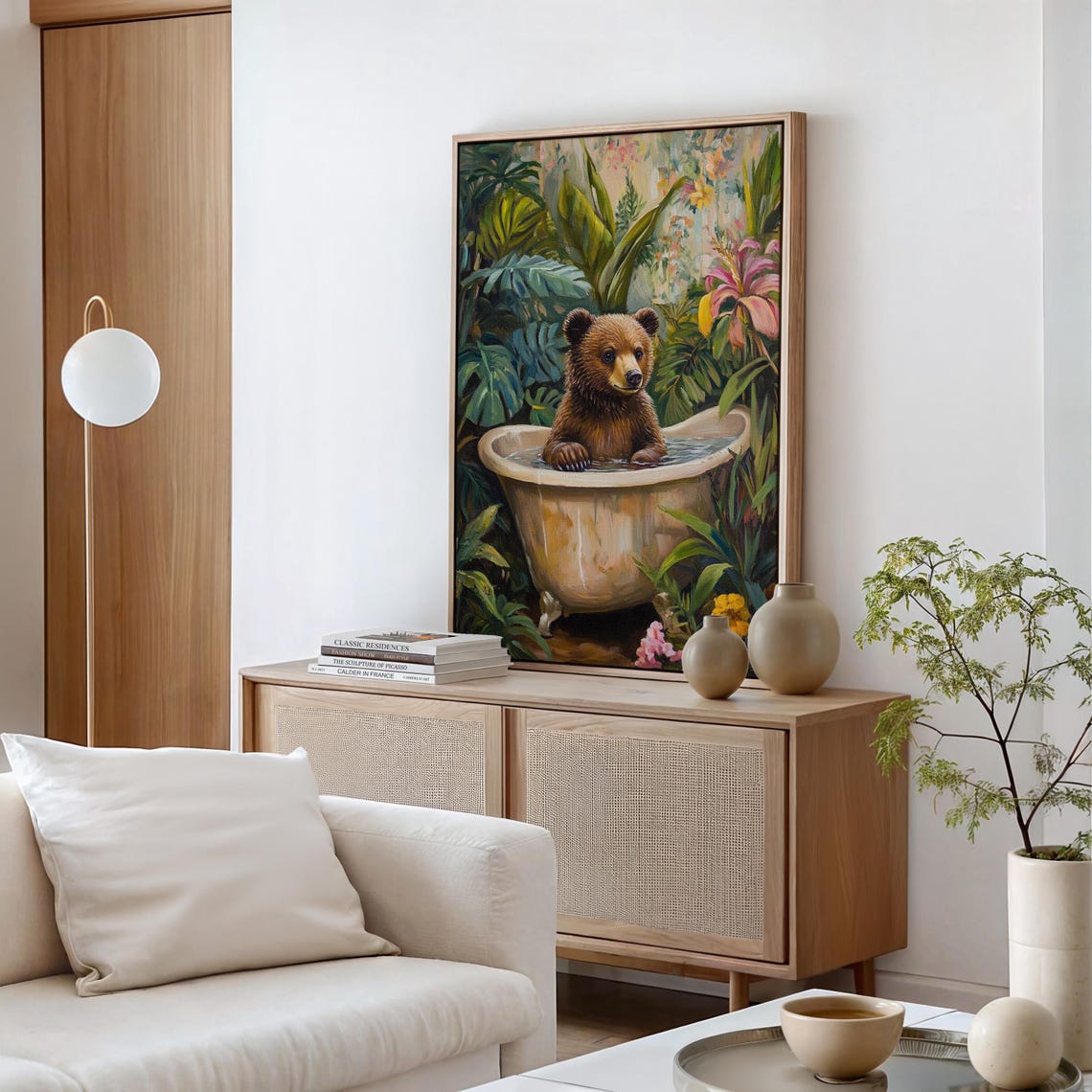 Bear Cub Relaxing Vintage Bathtub Lush Jungle Foliage Poster - Image 5