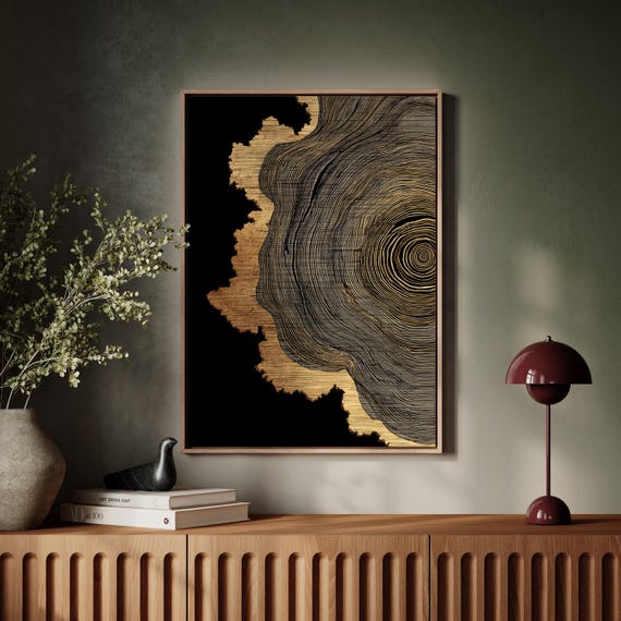 Golden Tree Rings Abstract Modern Rustic Nature Wall Art