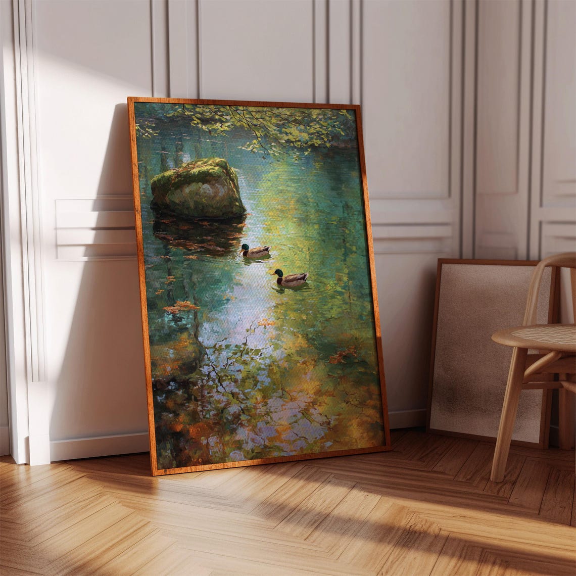 Mallard Ducks Pond Reflections Impressionist Nature Art Poster