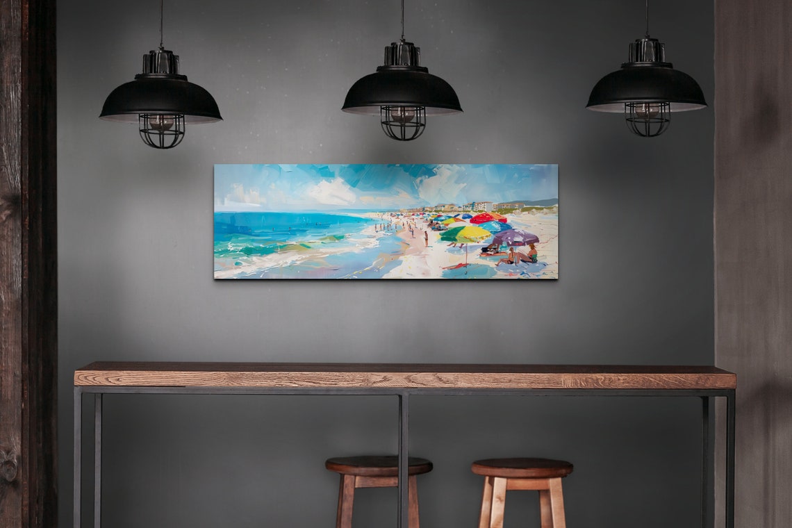 Beach Umbrellas Turquoise Sea Bright Impressionist Coast Poster - Image 3