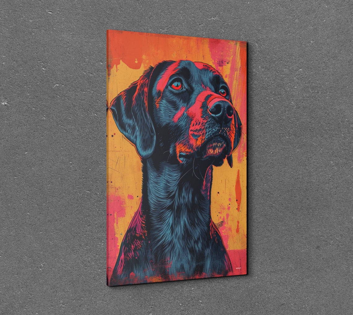 Black Labrador Retriever Portrait on a Fiery Orange Background Poster - Image 3