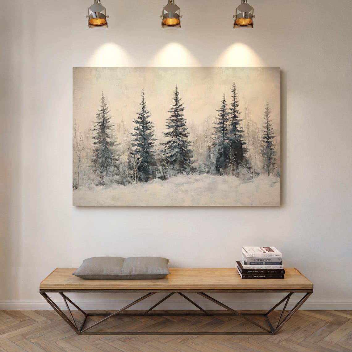 Serene Snowy Pine Forest Mist Winter Watercolor Landscape Poster - Image 7
