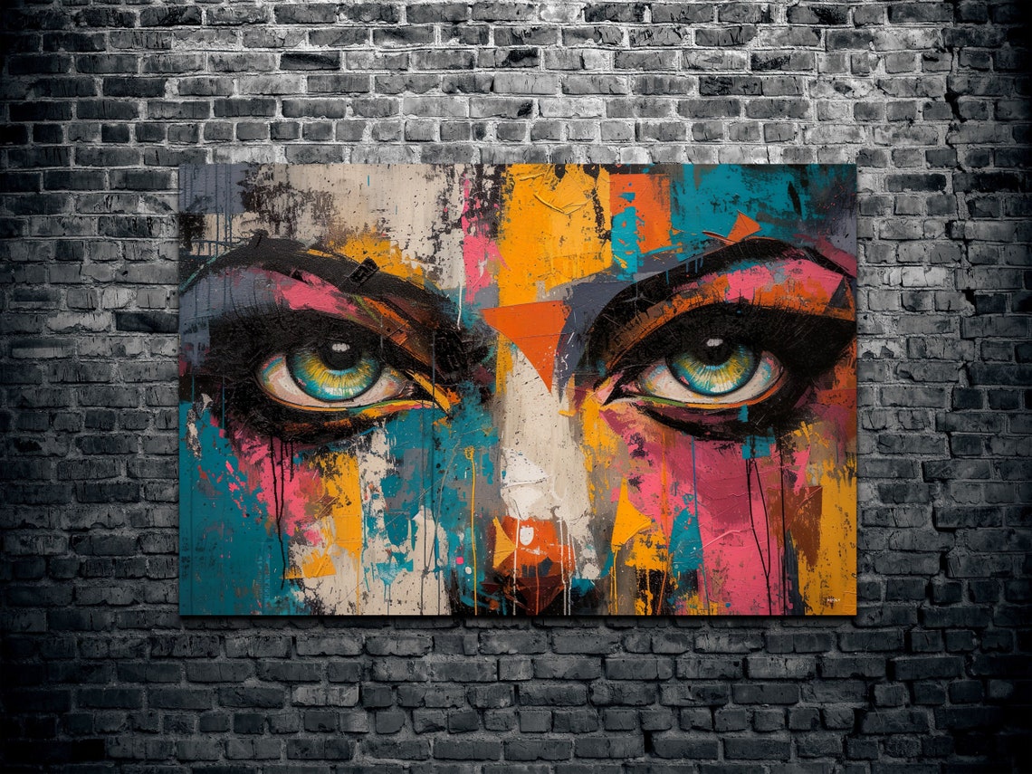 Bold Abstract Colorful Woman Eyes Graffiti Face Painting Poster - Image 2