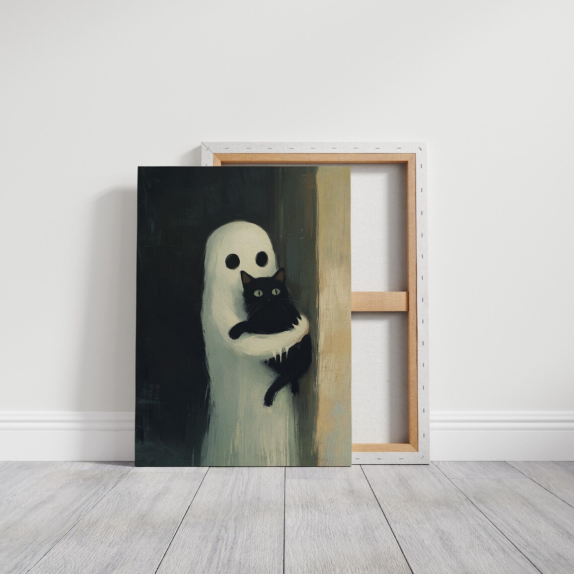 Spooky Ghost And Black Cat Halloween Art Print - Image 3