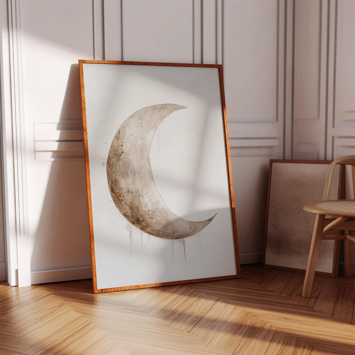 Rustic Crescent Moon Watercolor, Boho Celestial Decor - Image 3
