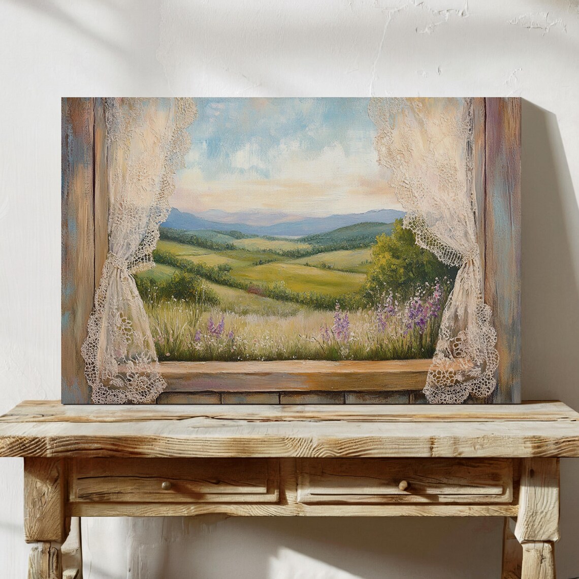 Vintage Window View Of Rolling Green Hills And Wildflowers Poster - Image 5