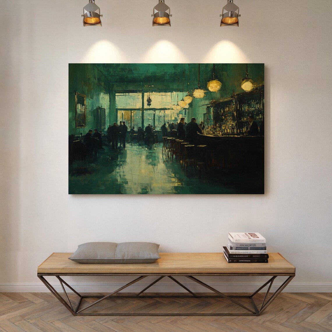 Vintage Bar Interior Oil Painting Moody Teal Pub Night Scene Poster - Image 7
