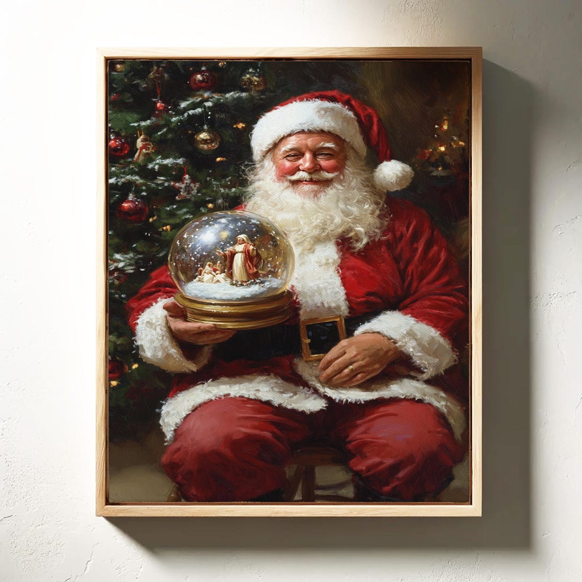 Vintage Santa Claus Holding Nativity Snow Globe Christmas Scene Poster - Image 3