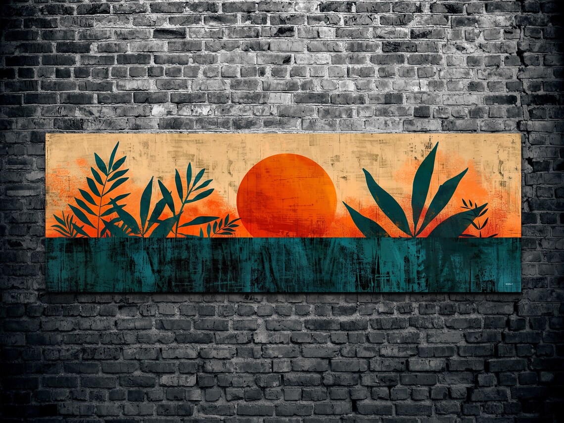 Panoramic Geometric Mid Century Modern Sunrise - Image 2