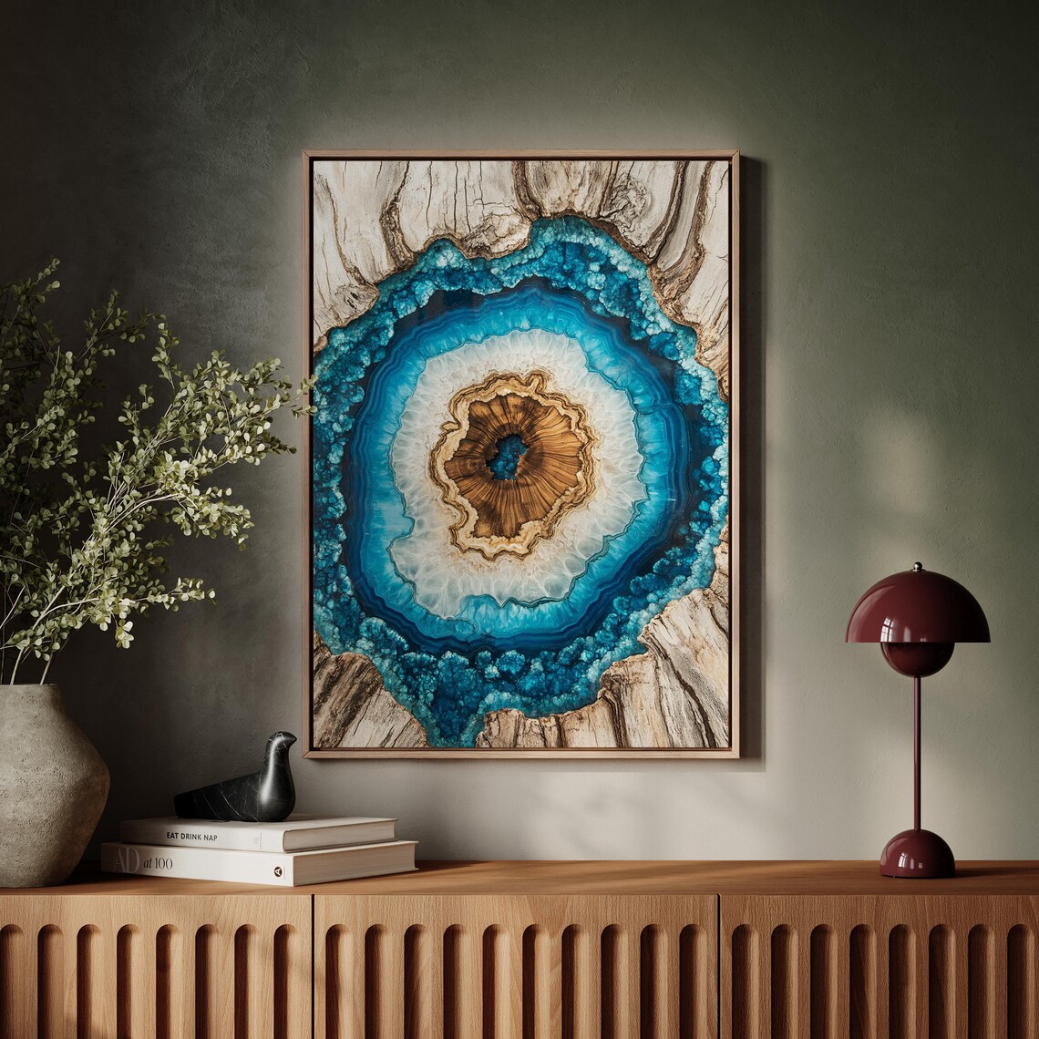 Crystal Geode and Wood Grain Agate Tree Ring Print