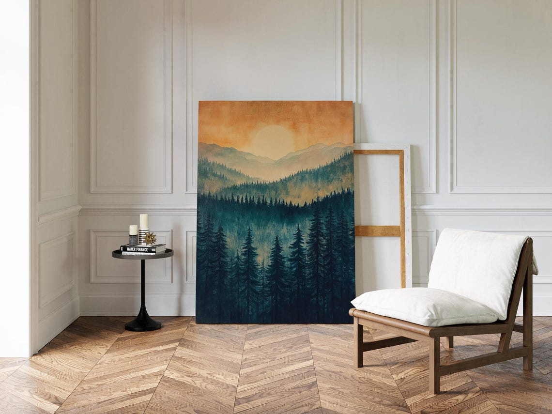 Sunrise Over Pine Forest Mountain Layers Landscape Art Poster - Image 4