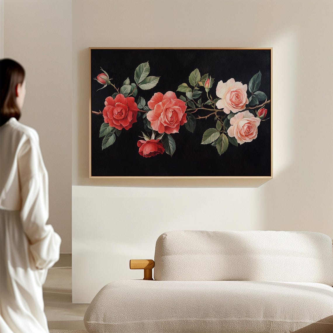 Red Pink Roses Black Background Dramatic Floral Still Life Poster - Image 4