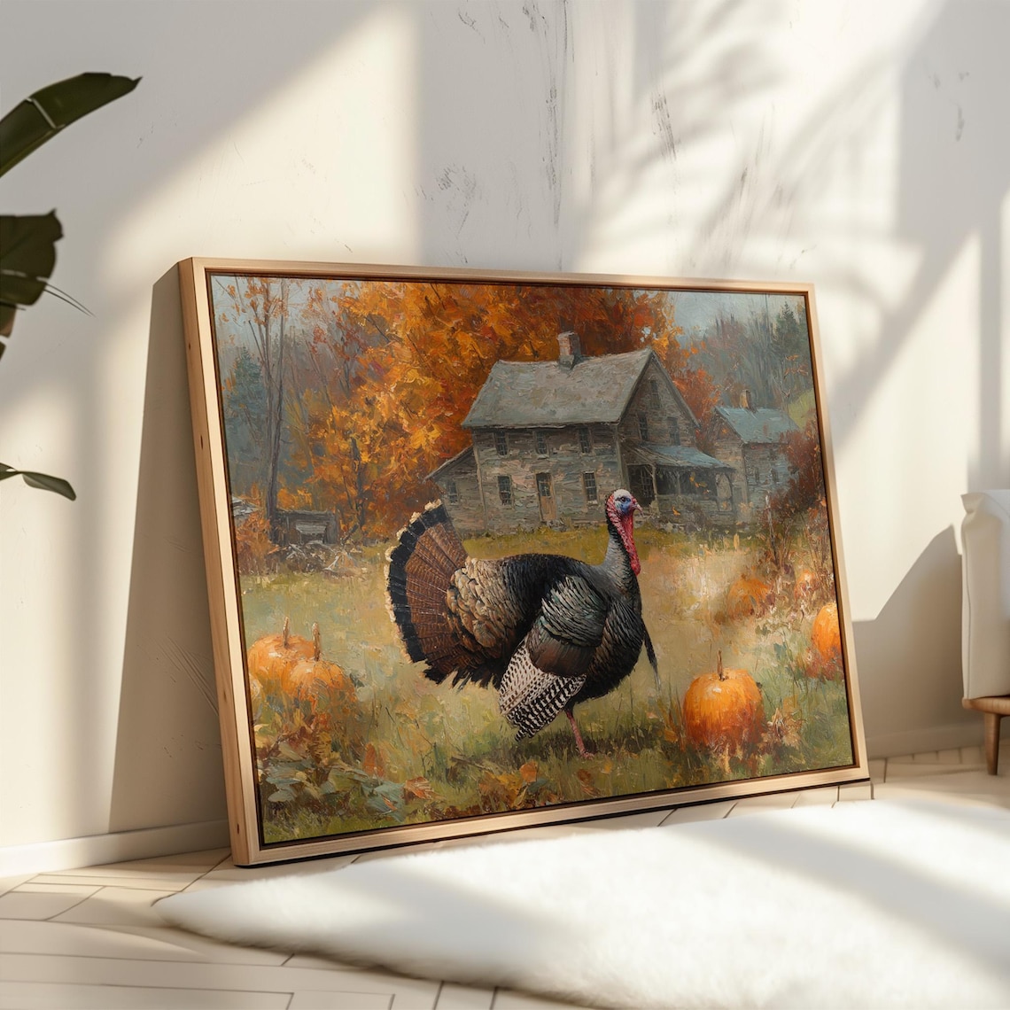 Thanksgiving Turkey Painting, Rustic Autumn Wall Art