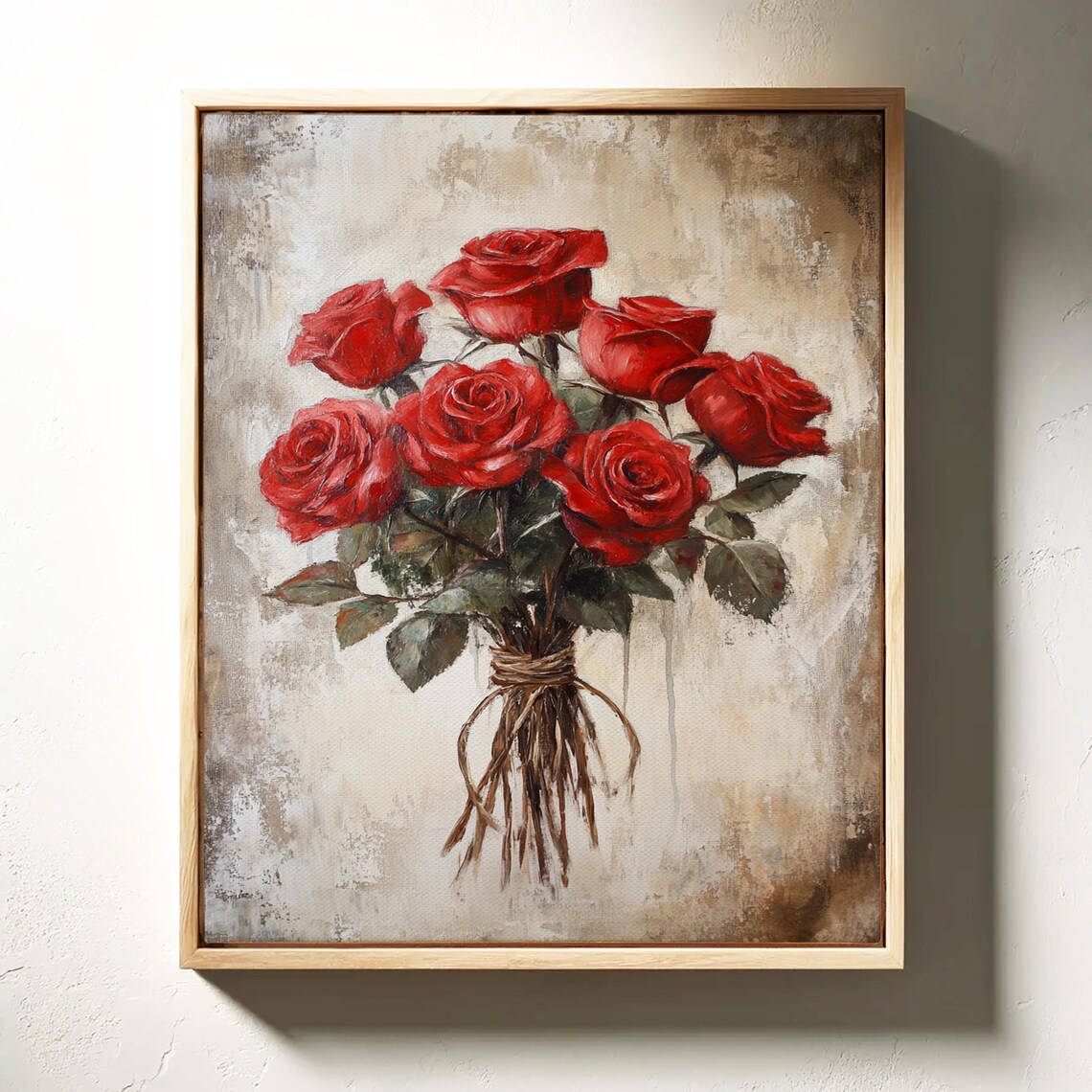 Red Rose Bouquet Tied With Twine Rustic Vintage Floral Art Print - Image 4
