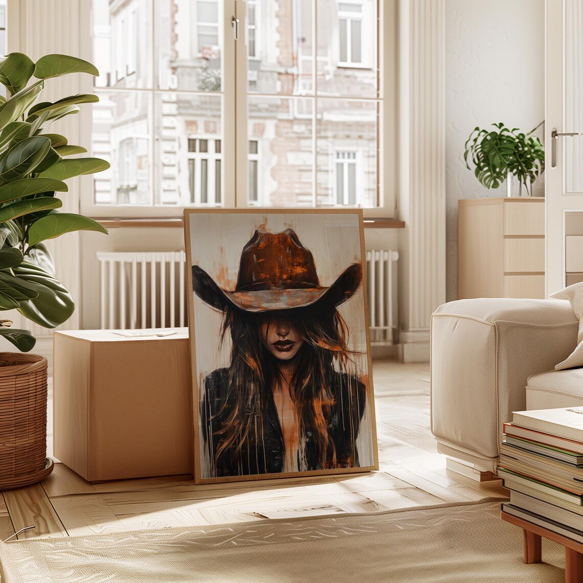 Cowgirl Portrait, Dripping Paint Western Art Print - Image 2