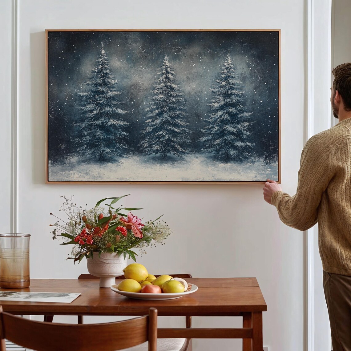 Snowy Evergreen Forest, Rustic Winter Art Print - Image 3