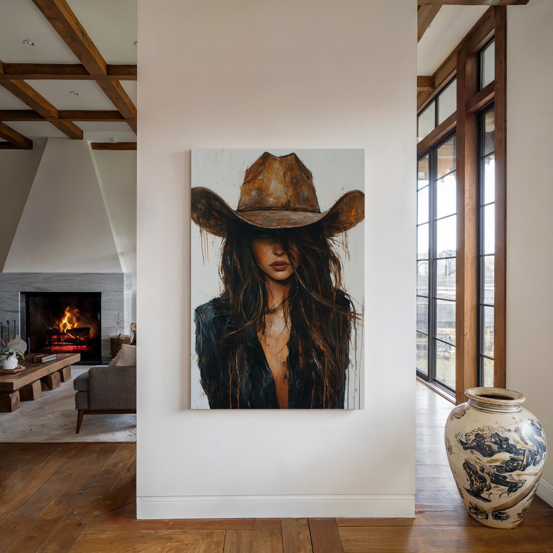 Cowgirl in Brown Hat, Rustic Farmhouse Wall Art Print - Image 4