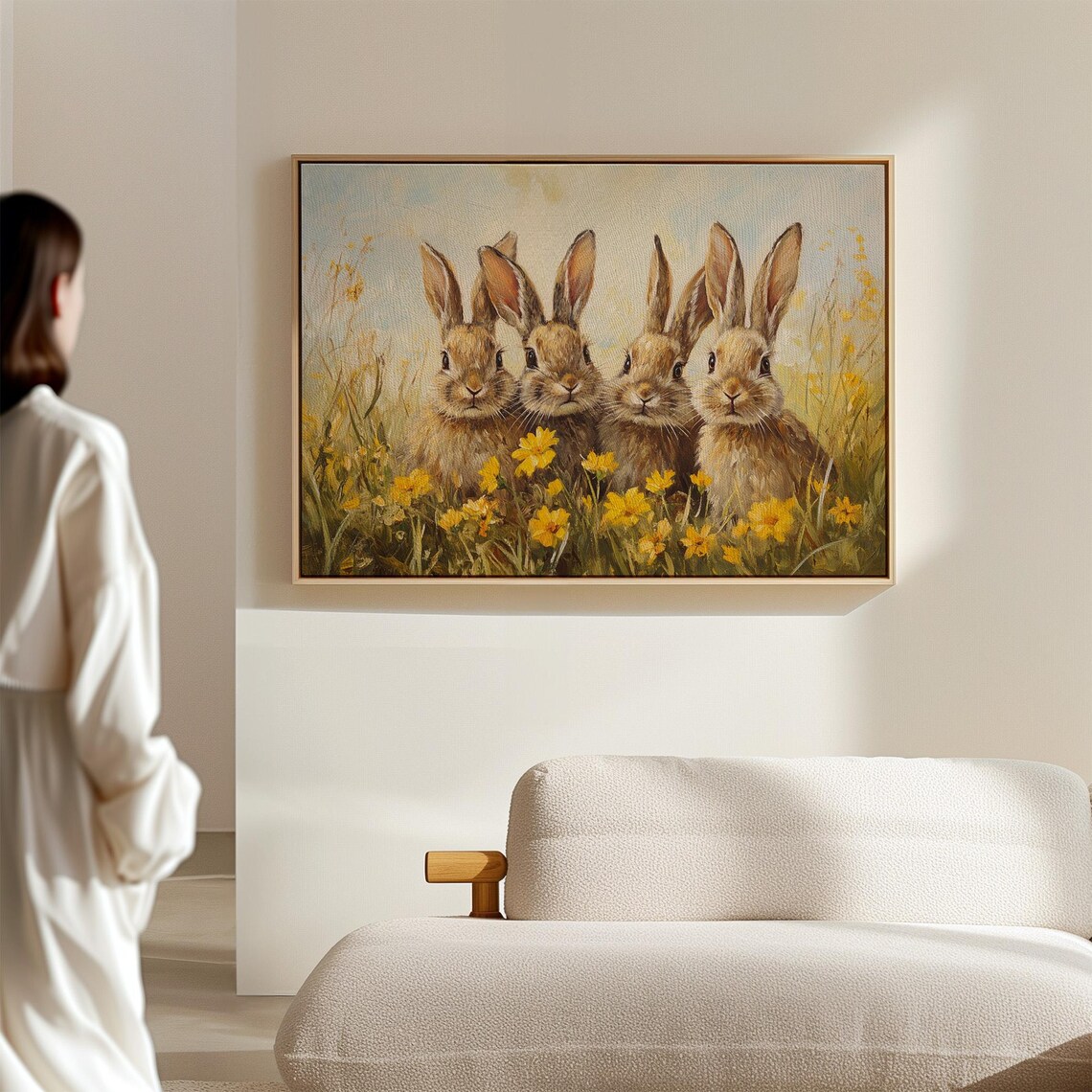 Rabbit Quartet in Wildflowers, Rustic Spring Art Print - Image 7