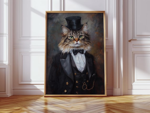 Dapper Tabby Cat In Top Hat And Tuxedo Victorian Feline Portrait Poster
