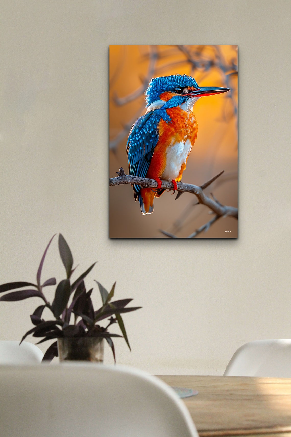 Common Kingfisher Perched On Branch Golden Sunset Wildlife Wall Art - Image 4