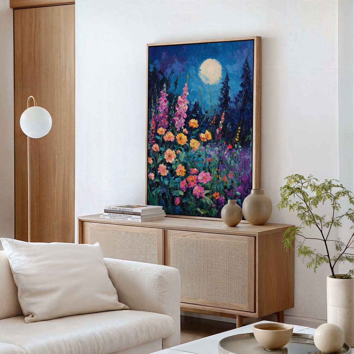 Moonlit Wildflower Meadow Full Moon Floral Night Landscape Poster - Image 7