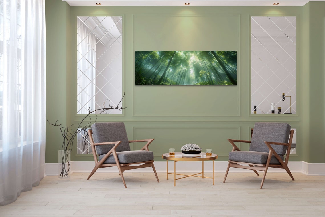 Sunlit Bamboo Forest Towering Stalks Canopy Light Rays Wall Art - Image 7
