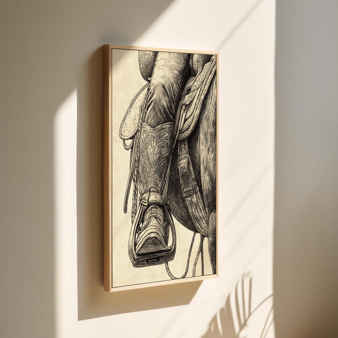 Western Cowboy Boot Art Vintage Saddle Illustration Rustic Farmhouse Decor Black And White Equestrian Print - Image 2