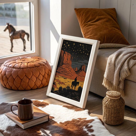 Cowboy Under Canyon Stars Desert Night