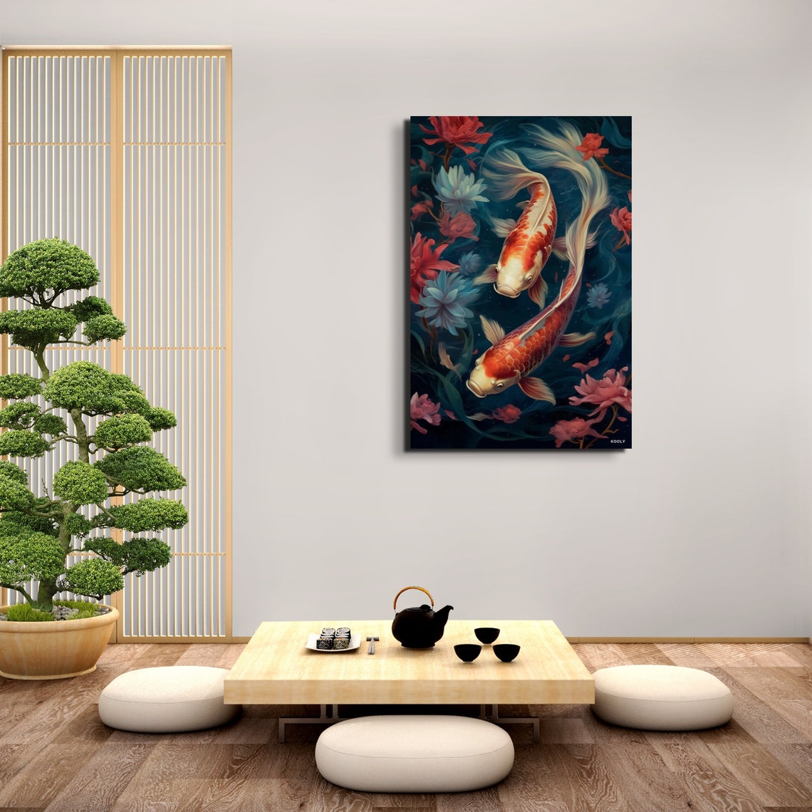 Serene Koi Fish Yin Yang Lotus Flowers Japanese Pond Art Poster - Image 7