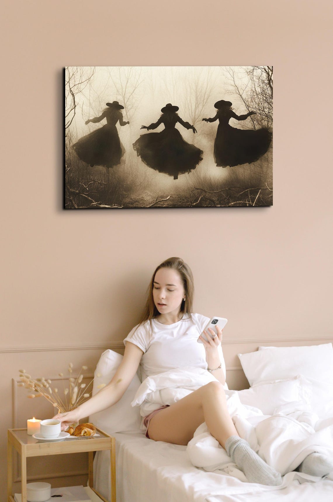 Three Witches Dancing Together in a Misty Haunted Forest Poster - Image 2