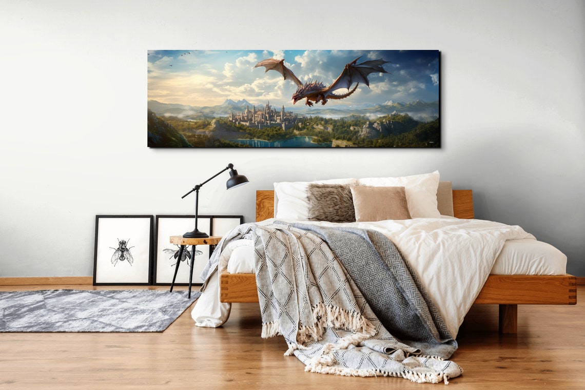 Dragon Flying In The Sky Wall Art Print Dragon Art Fantasy Art Fantasy Painting Watercolor Dragon Painting Art Print - Image 4