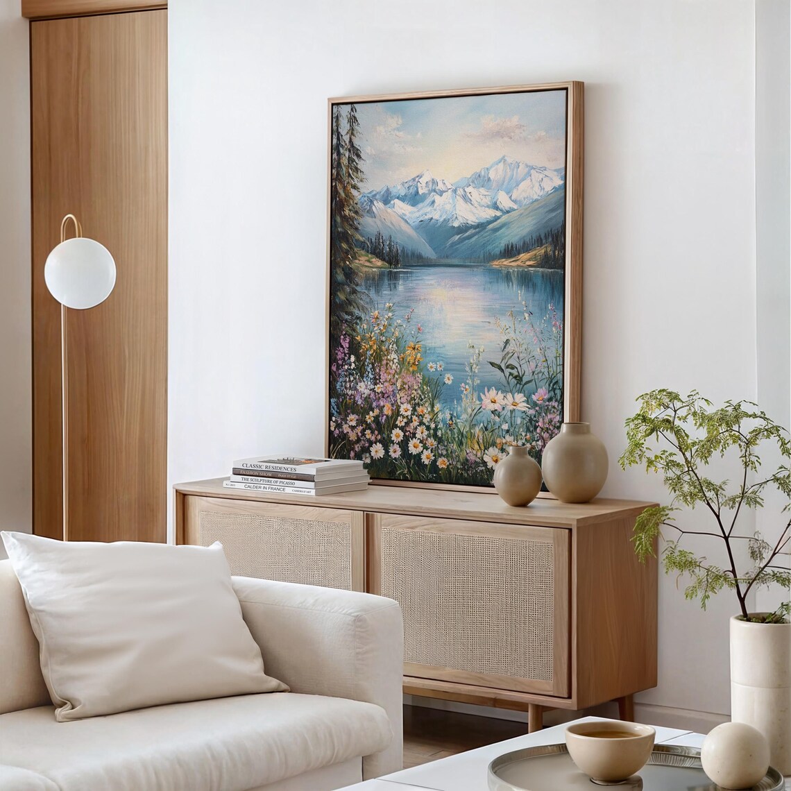 Snowy Mountain Lake With Wildflowers Serene Alpine Scene Wall Art - Image 6
