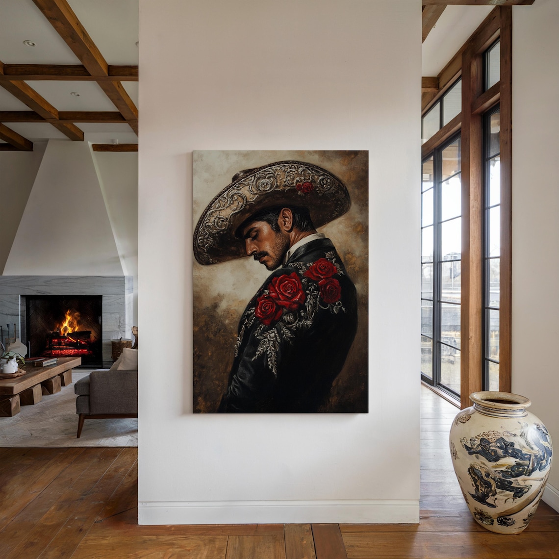 Mexican Charro Vintage Oil Painting Art Print - Image 5